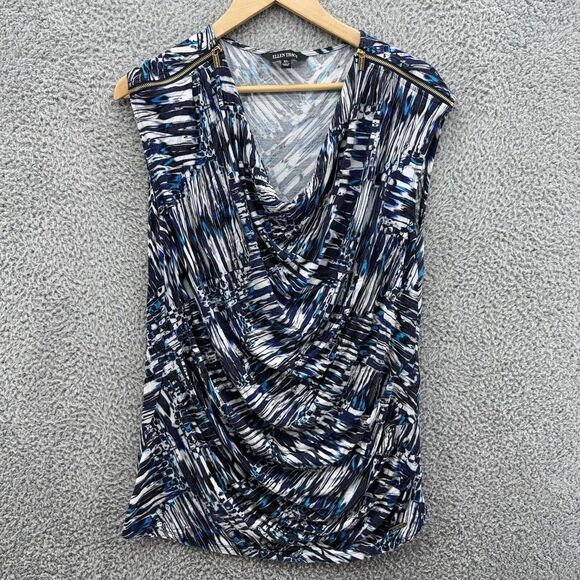 Ellen Tracy Blouse Womens XL Blue Geometric‎ Sleeveless Pullover Stretch Top - Picture 1 of 7